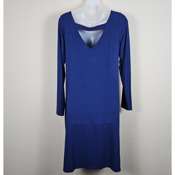 Eileen Fisher Blue Bonnet Ballet Neck Stretch Midi Dress Size Small Pencil Royal - Picture 4 of 14